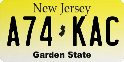 NJ license plate A74KAC