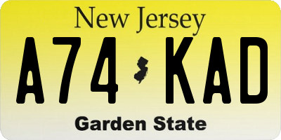 NJ license plate A74KAD
