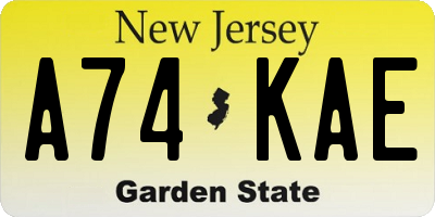 NJ license plate A74KAE