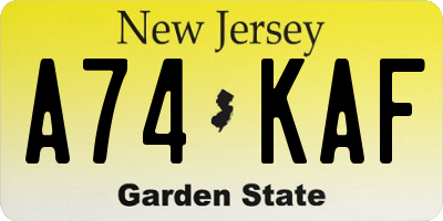 NJ license plate A74KAF