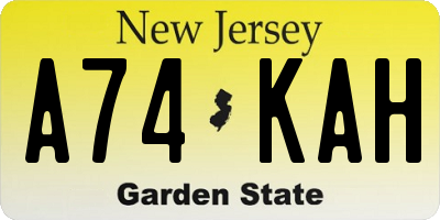 NJ license plate A74KAH