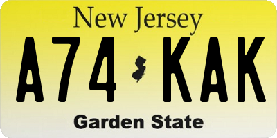 NJ license plate A74KAK