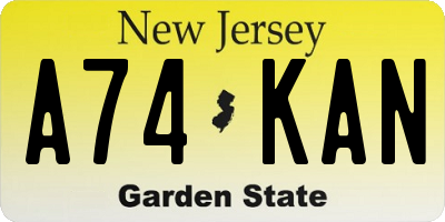 NJ license plate A74KAN