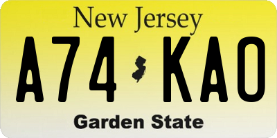 NJ license plate A74KAO