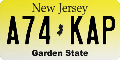 NJ license plate A74KAP