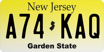 NJ license plate A74KAQ