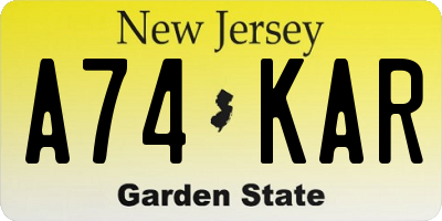 NJ license plate A74KAR