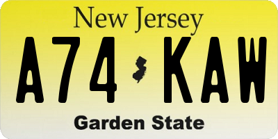 NJ license plate A74KAW