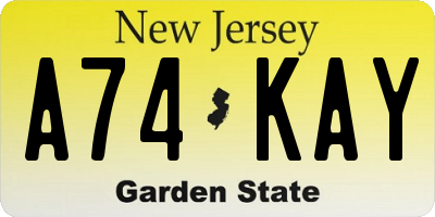 NJ license plate A74KAY