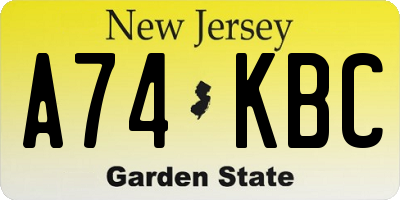 NJ license plate A74KBC