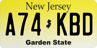 NJ license plate A74KBD