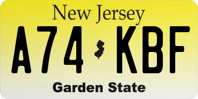 NJ license plate A74KBF