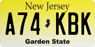 NJ license plate A74KBK