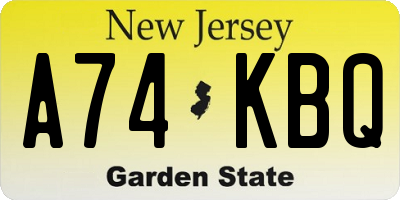 NJ license plate A74KBQ