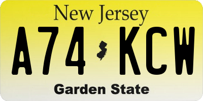 NJ license plate A74KCW
