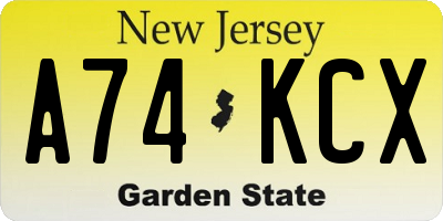 NJ license plate A74KCX