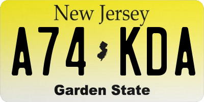 NJ license plate A74KDA