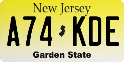 NJ license plate A74KDE