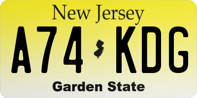 NJ license plate A74KDG
