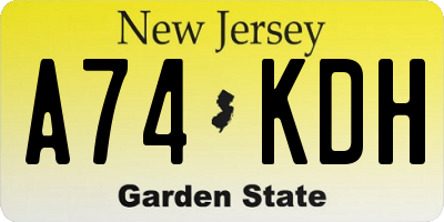 NJ license plate A74KDH