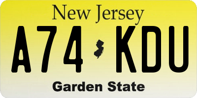 NJ license plate A74KDU