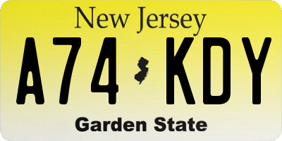 NJ license plate A74KDY