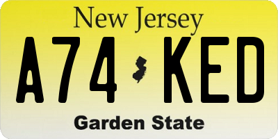 NJ license plate A74KED