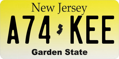 NJ license plate A74KEE