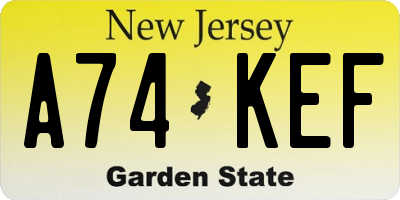 NJ license plate A74KEF