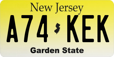 NJ license plate A74KEK
