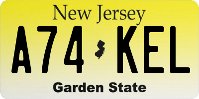 NJ license plate A74KEL