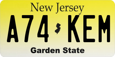 NJ license plate A74KEM