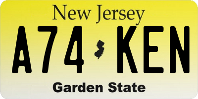 NJ license plate A74KEN