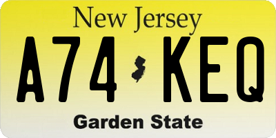 NJ license plate A74KEQ