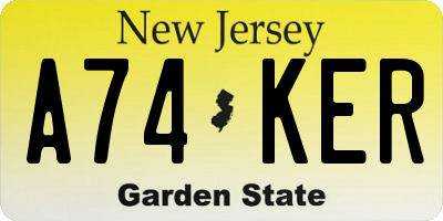 NJ license plate A74KER
