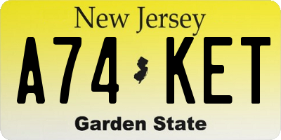 NJ license plate A74KET