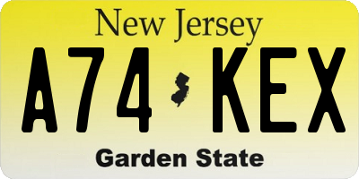NJ license plate A74KEX