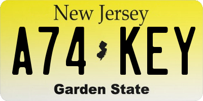 NJ license plate A74KEY
