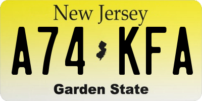 NJ license plate A74KFA
