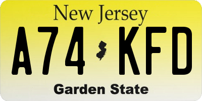 NJ license plate A74KFD