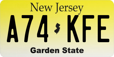 NJ license plate A74KFE