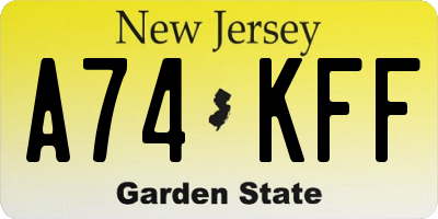 NJ license plate A74KFF