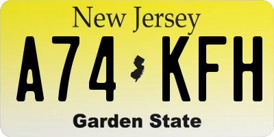 NJ license plate A74KFH