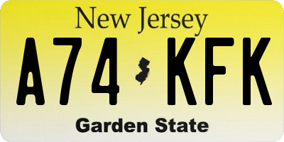 NJ license plate A74KFK