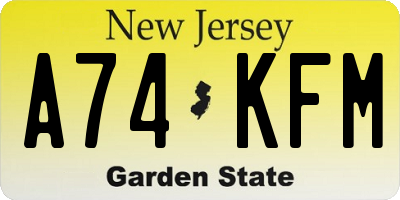 NJ license plate A74KFM