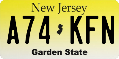NJ license plate A74KFN