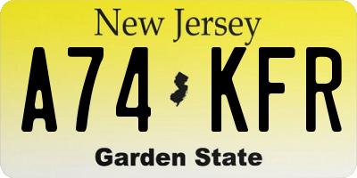 NJ license plate A74KFR