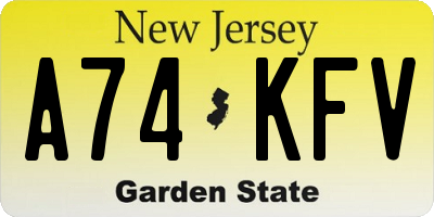 NJ license plate A74KFV