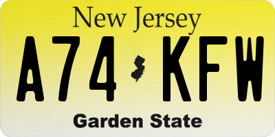 NJ license plate A74KFW