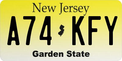NJ license plate A74KFY